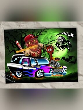 Custom Hot Rod Art Print - Neon Green & Purple Pete Rose Metal Custom Poster